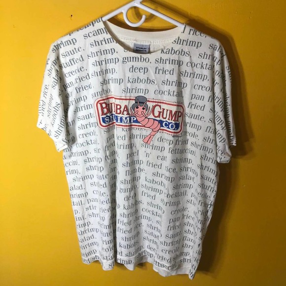 vintage 90’s FORREST GUMP BUBBA GUMP SHRIMP CO. all over print AOP tee shirt L - Picture 2 of 4